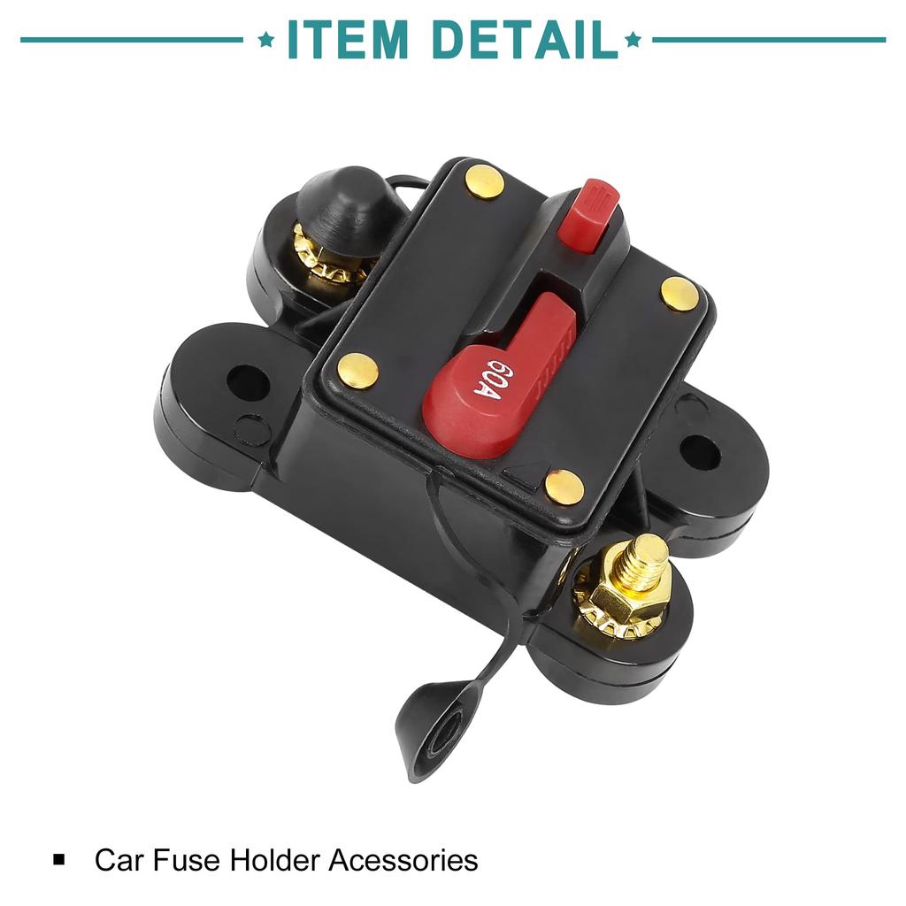 ACROPIX Wasserdichter Sicherungshalter Manuell zurücksetzbar Universeller Wechselrichter-Leistungsschalter für Auto-Audio 60A Schwarz 1 Stück