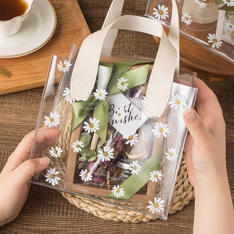 Daisy Flower Print Foldable & Water-Resistant Shopping Bags No-Closure Wedding Gift Bag High Quality Transparent Multi-Purpose