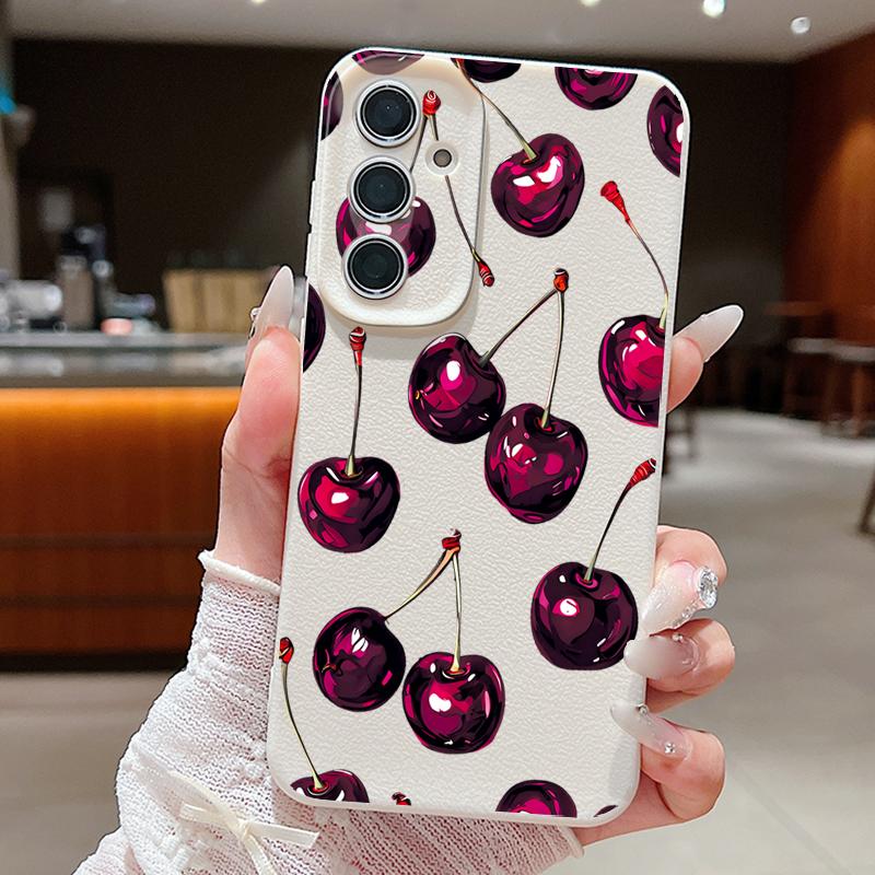 Retro Oil Painting Style Cherry Case For Samsung Galaxy A57 A37 A17 A56 A36 A26 A16 A55 A35 A25 A15 A54 5G S21 FE S22 S23 S24 Plus S25 Edge S26 Ultra