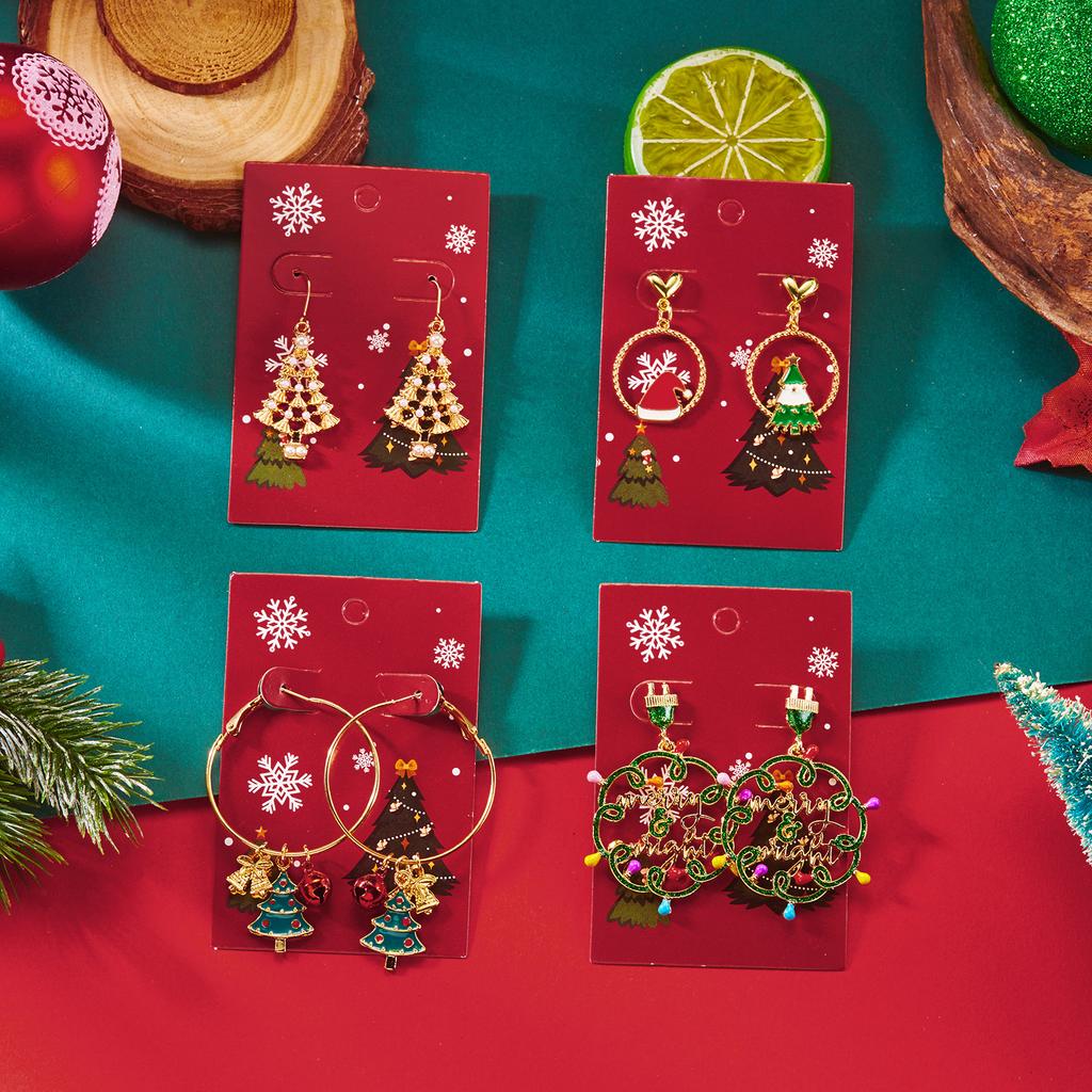 Delicate Pink Drop Oil Christmas Tree Drop Earrings for Women Sweet Colorful Wreath Bulb Earrings New Year Party Jewelry Gifts