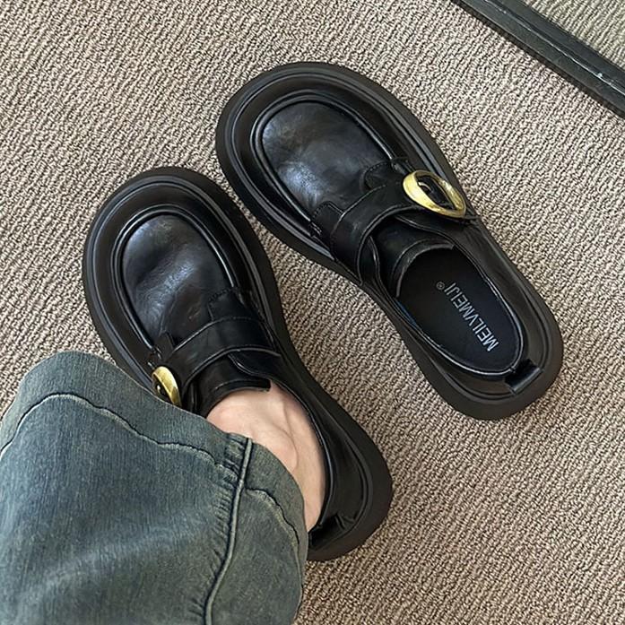 Platform British style small leather shoes women's 2025 spring and autumn new one-pedal black jk single shoes lazy Doudou loafers