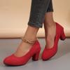 Leopard Suede Block Heel Single Shoes Fashion Round Toe Shallow Mouth Slip-On Pump Heels