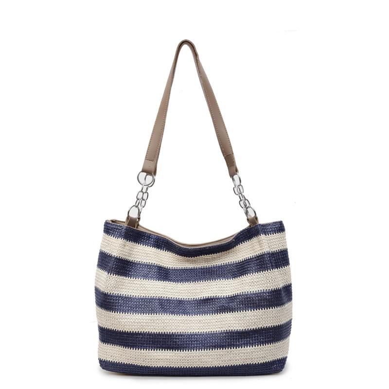 Seaside Holiday Beach Bag Women's Large Capacity Striped Straw Tote Bag