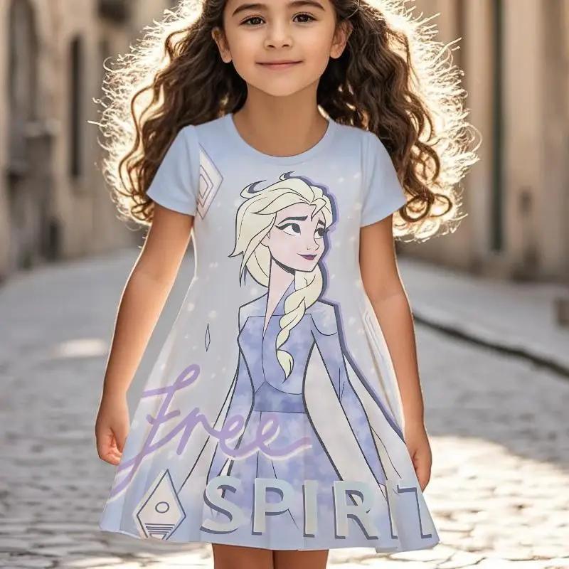 Disney Frozen Princess Elsa Girls Summer Dress Anime Kids Dresses Clothes Skirt Fashion Casual Outfit