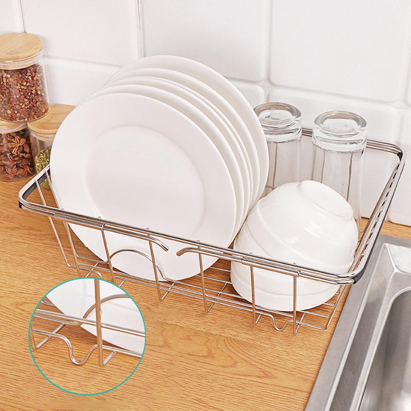 Adjustable Stainless Steel Sink Dish Rack Kitchen Fruit Drain Rack Adjustable and Expandable