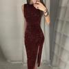 Women Sequin Shiny Bodycon Sleeveless Long Dress Party Evening Wedding Formal Package Hip