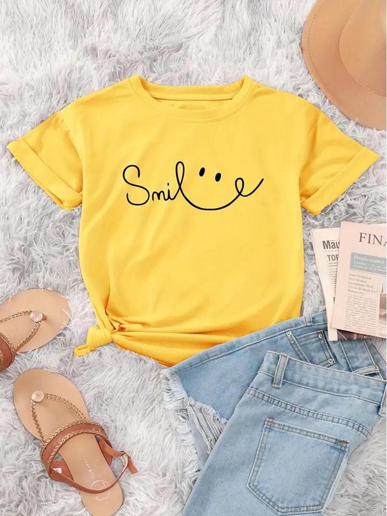 Women's Sweet Print Letter Short Sleeve Tops - New Arrival