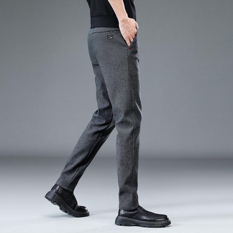 Pánské zimní silné teplé strečové ležérní kalhoty - plyšové, rovné, volného střihu, módní kalhoty