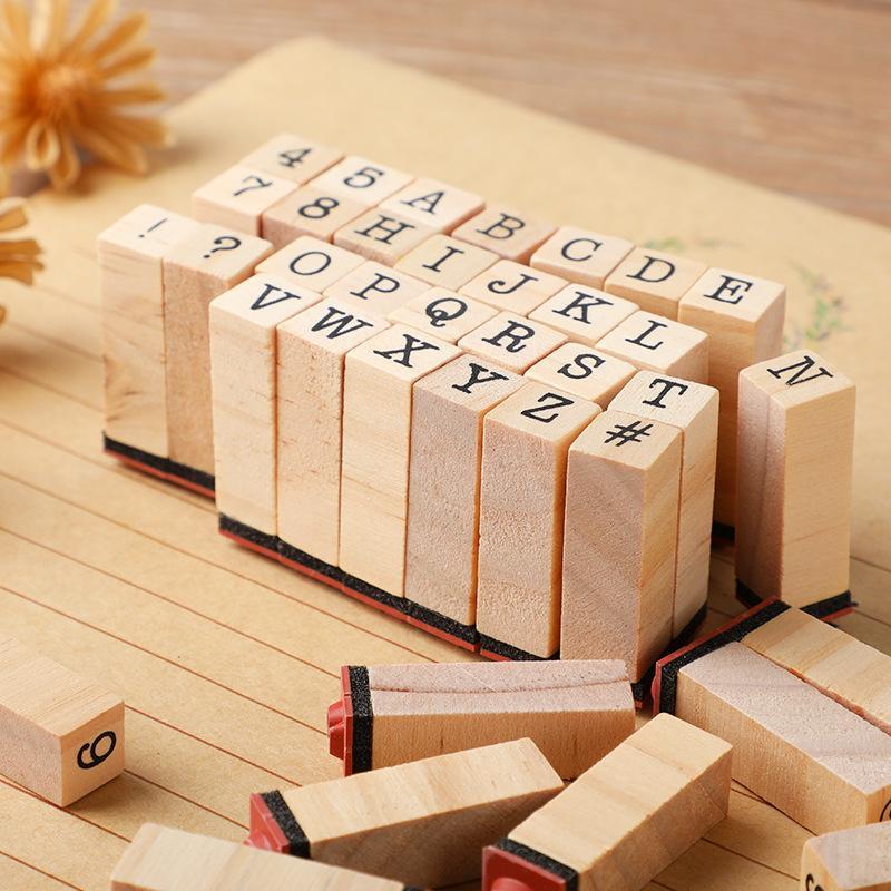 40Pcs Alphabet Stamps Vintage Wooden Rubber Letter Standard Stamp Set For Craft Card Making Planner Scrapbooking Journals
