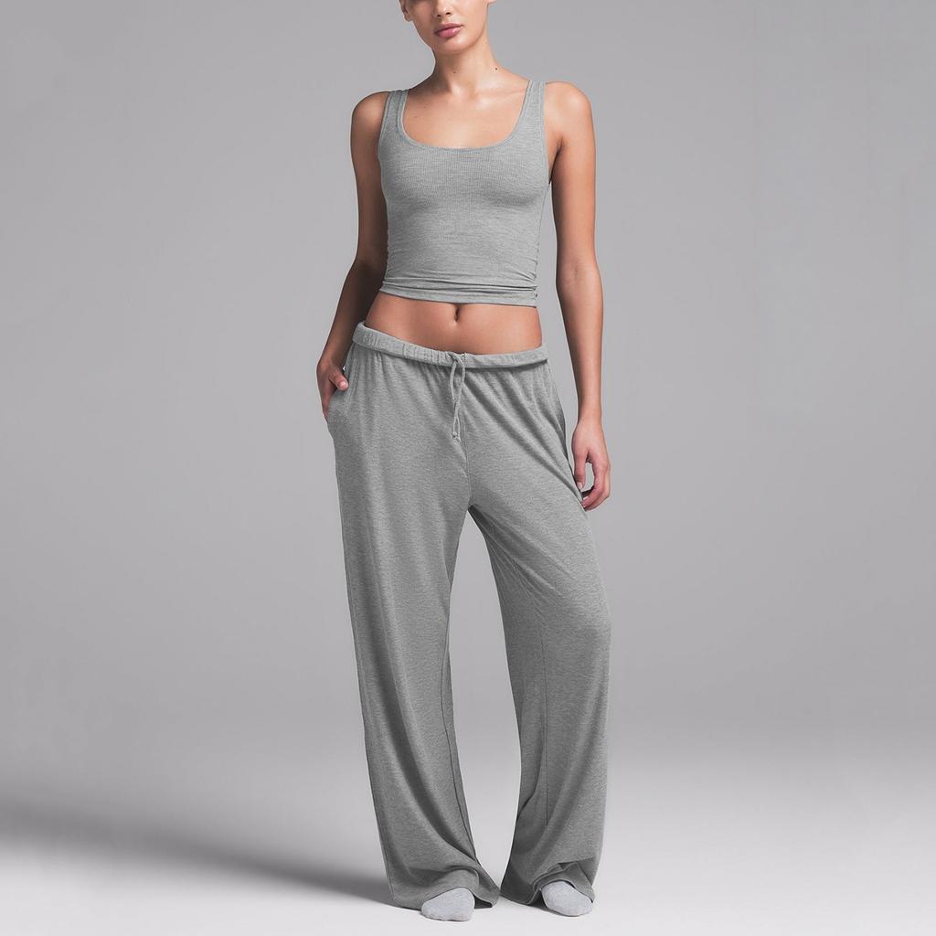 Damen ärmelloses Tanktop und lockere lange Hose Set Lässige Loungewear Weicher Stoff Dehnbar Bequeme Passform