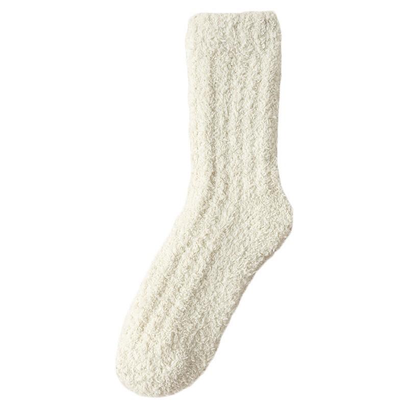 Coral Fleece Socks Solid Color Medium Tube Socks Season Fleece Thickened Warm Furry Home Floor Sleeping Socks