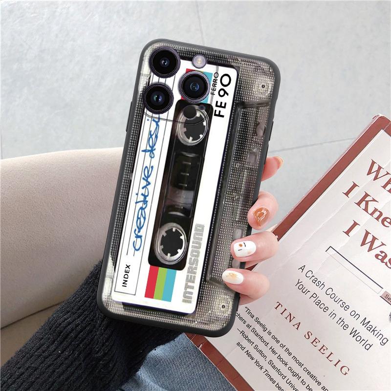 Módní, vtipná, měkká pouzdra na telefon s retro vzorem pro iPhone 15 Pro 6 14 XS 13 Max XR 12 Mini 7 Plus X SE 8 11 TPU nárazuvzdorný černý kryt