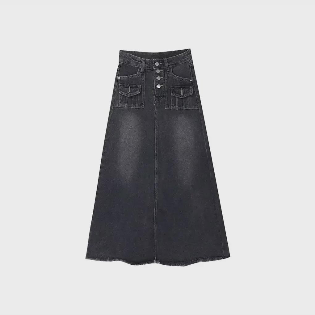 Plus Size High Waist Retro A-Line Denim Skirt for Women – Summer Slimming Mid-Length Design