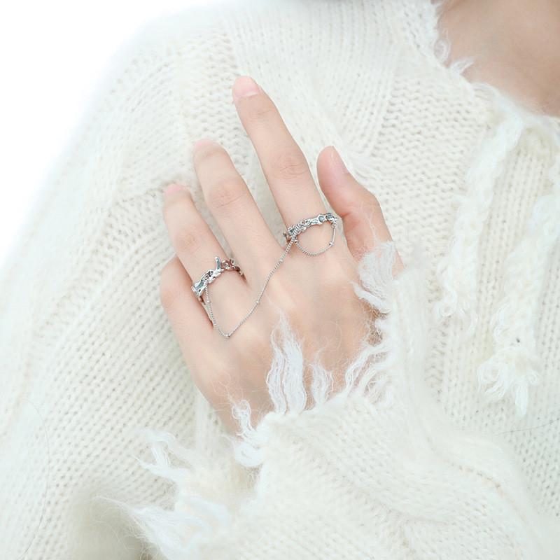 Chic Geometric Open Chain Double Ring For Women Elegant Fashion Accessory 2023