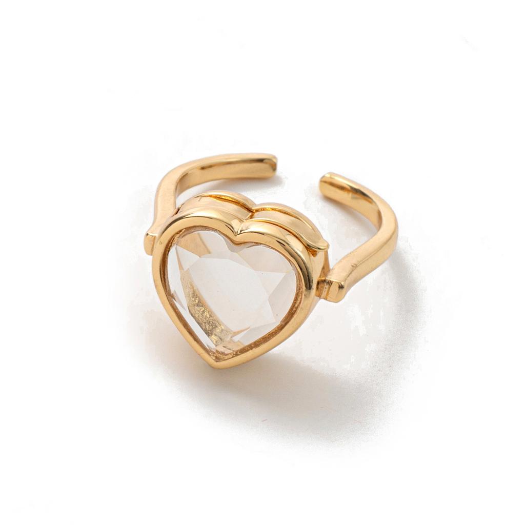 Scatola ad anello circolare a forma di cuore molto venduta apribile accessori in zircone colorato fai-da-te placcata oro