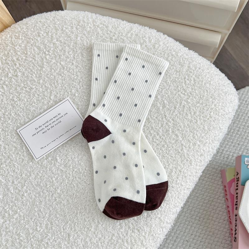 Female Spring and Autumn Sweet Cute Spot Striped Cartoon Dog In The Tube Pile Pile Cotton Socks