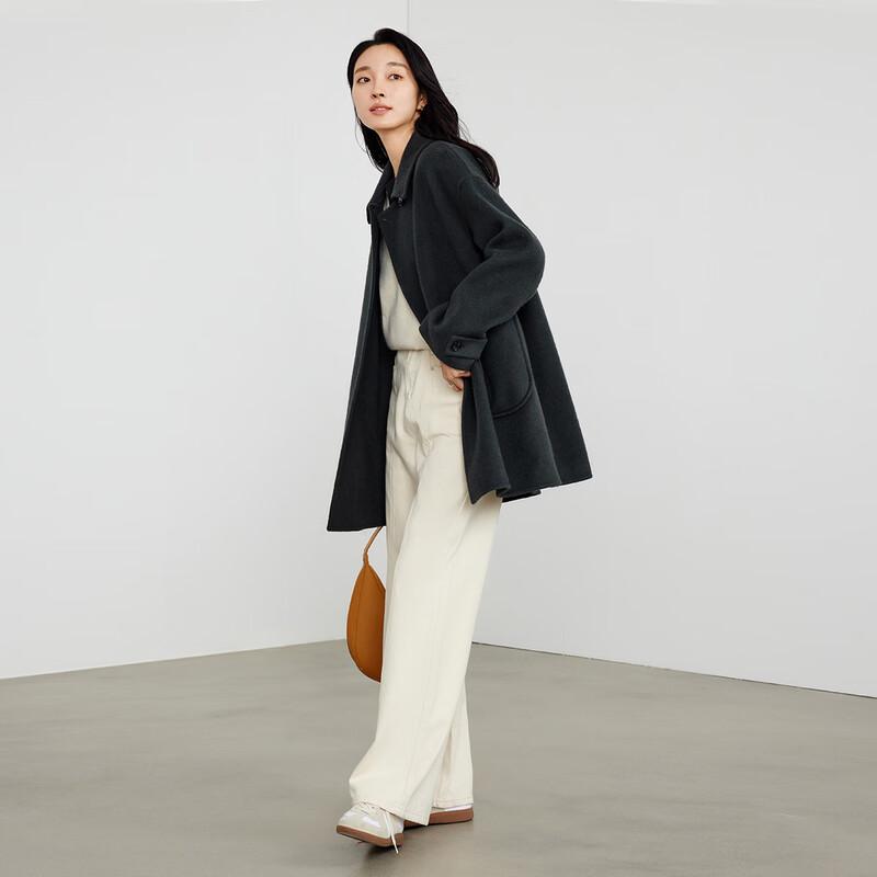 Elva' Island Women's Simple Solid Color Short Double-Faced Wool Coat