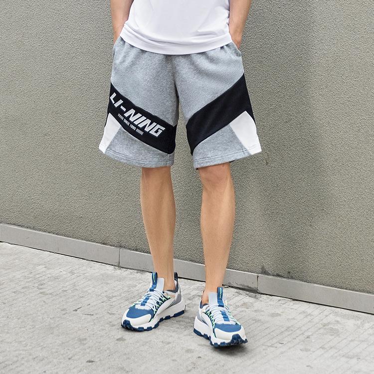 Li-Ning Letter Print Contrast Sports Shorts Men Bottoms Gray AKSR569-2