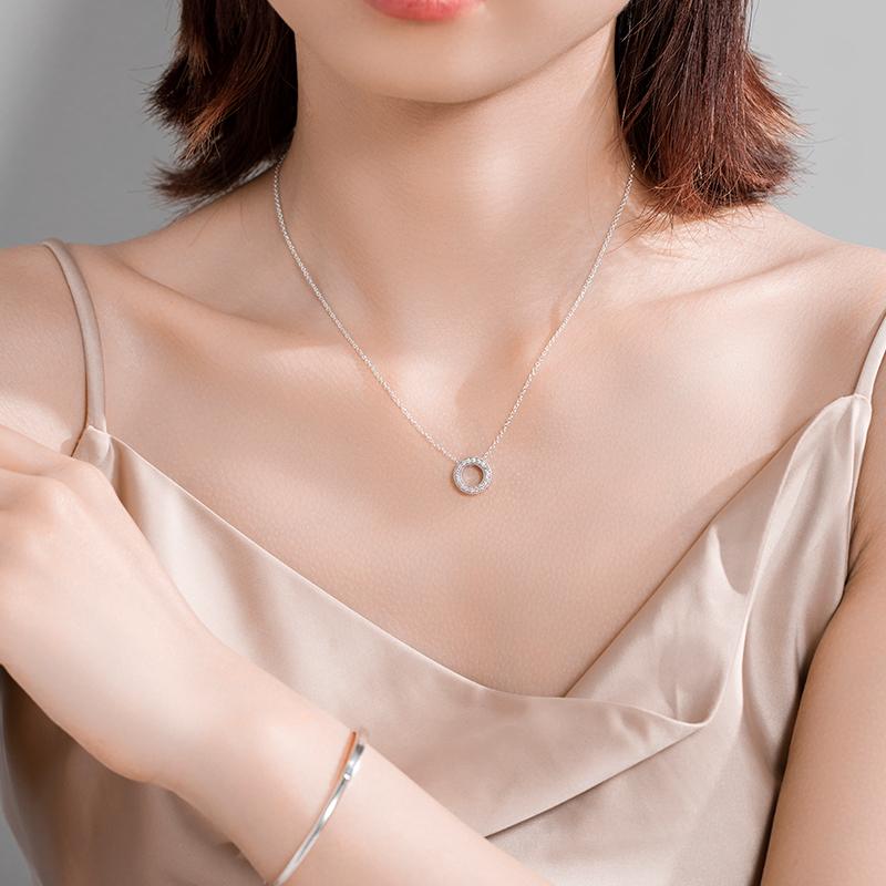 Pandora Heart Logo Pavé 925 Silver Synthetic Cubic Zirconia Necklace Women's Silver/Pink 397436CZ/387436C01