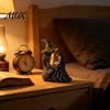 Dark Fairy Tale Resin Ornaments Luminous Witch & Raven Figurine with Mossy Tree Texture, Gothic Vintage Style Garden Statue LED Light for Halloween