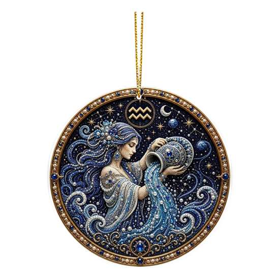 Zodiac Sign Decor 2D Flat Pearl Painting Ornament, Double Sided Theme Hanging Gem Home Ornament Art Craft, Rhinestone Beads Pattern Acrylic