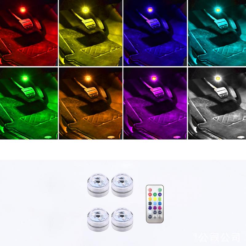 2/4pcs Remote Control Car LED Interior Ambient Light Colorful Adhesive Decoration for Auto Roof Foot Atmosphere Lamp