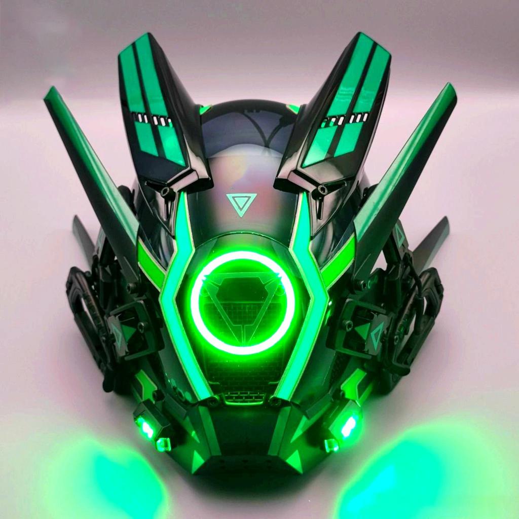 Cyberpunk Led Mask, Halloween Cosplay Costume Black Full Face Mask, Futuristic Techwear Helmet LED Light, Punk Knight