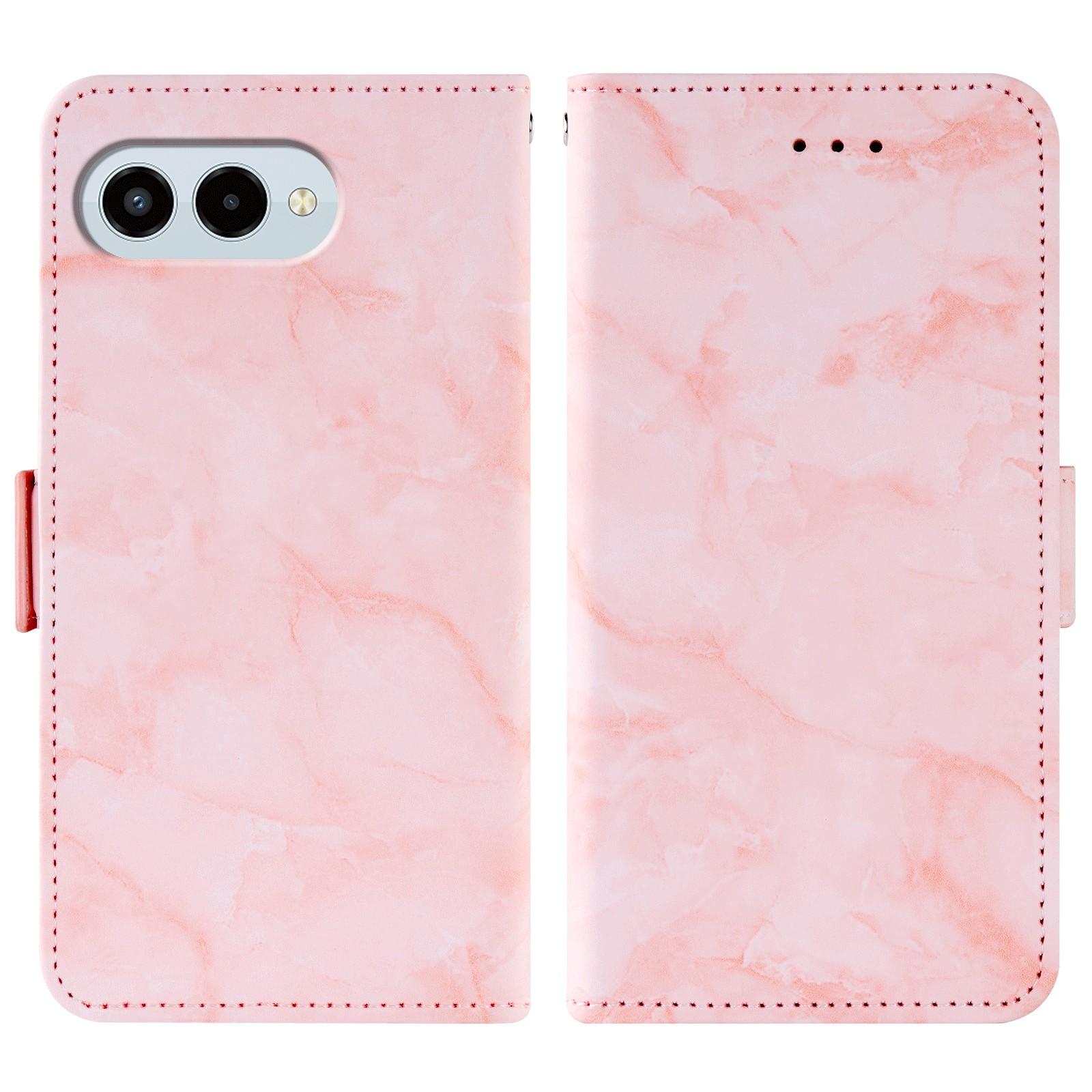 

For T-Mobile REVVL 8/T Phone 3 Leather Case Marble Pattern Phone Wallet Stand Cover with Wrist Strap