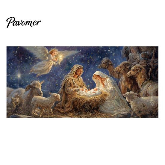 Seasonal Celebration Props Christmas Garage Door Cover, Winter Reindeer Barn/Santa Shop/Nativity Scene Holiday Party Backdrop Banner, Large