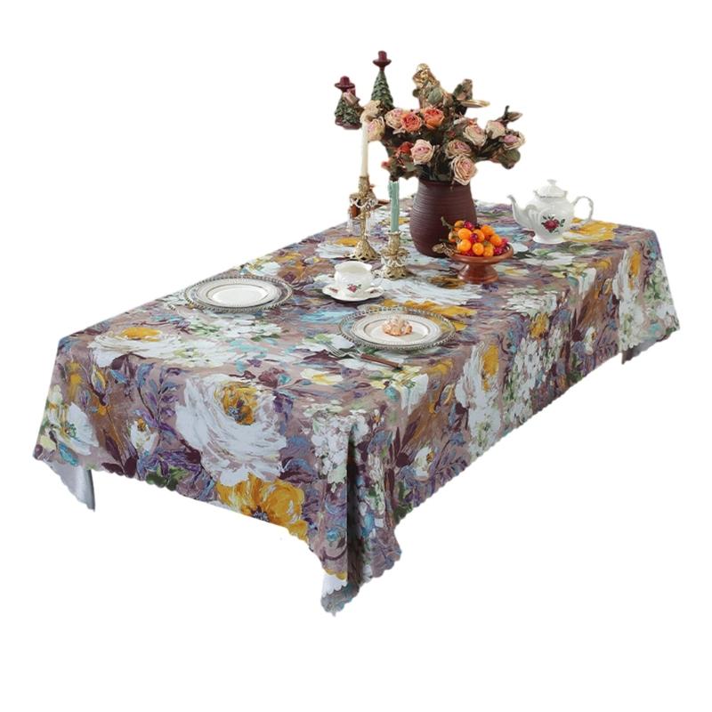 Wavy American Oil Painting Styles Tablecloth Sturdy Polyester Fabric for Dining Room Decoration фиолетовый