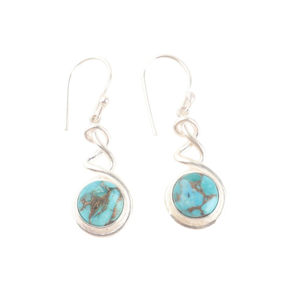 Natural Blue Copper Turquoise Gemstone 925 Sterling Silver Drop & Dangle Earring CE-14-44