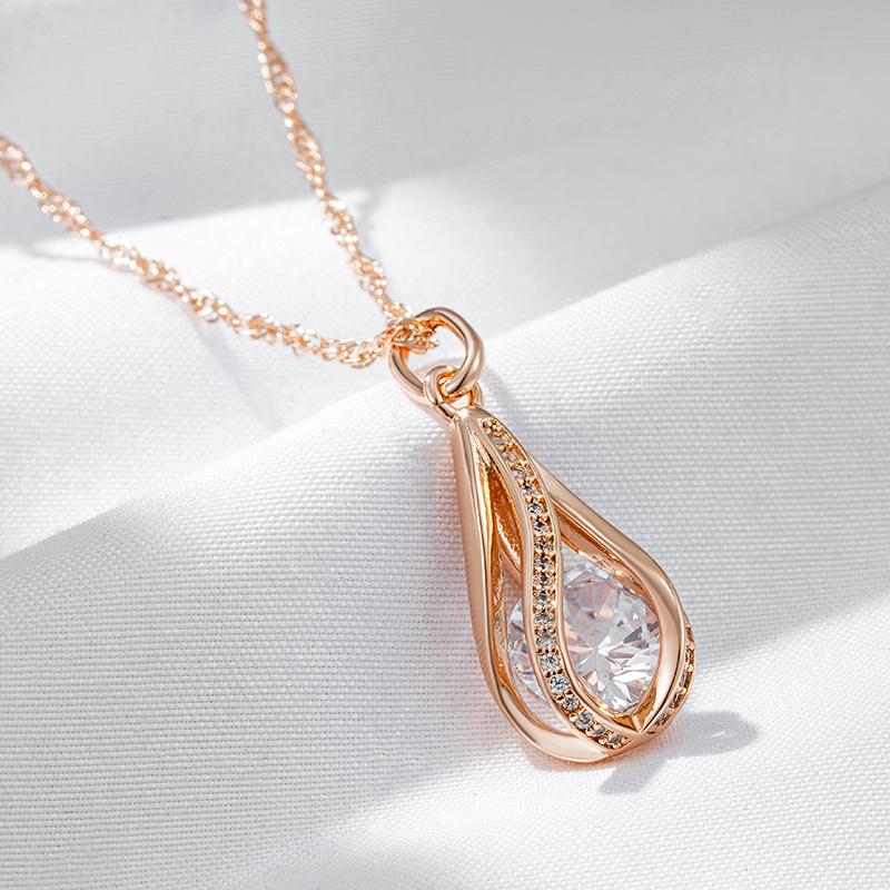 Unique Design Natural Zircon Pendant Necklace For Women Luxury  Rose Gold Bride Wedding Accessories Daily Fine Jewelry