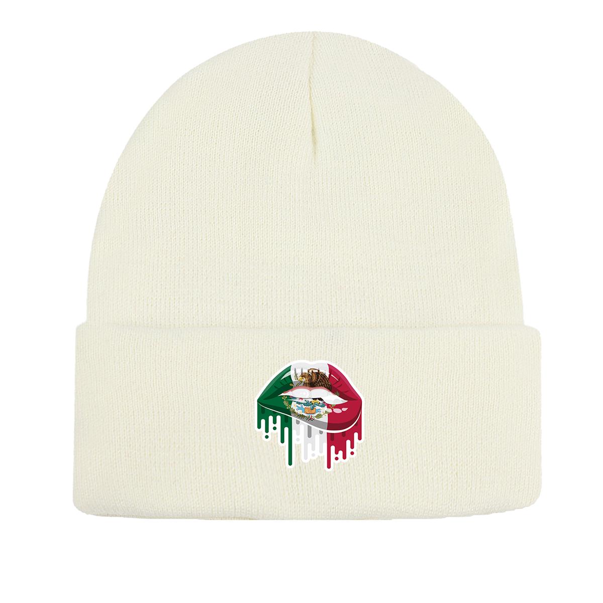 

Вязаная шапка с принтом флага Мексики, патриотическая мужская кепка, универсальная, для химиотерапии рака, стильная вязаная шапка с помпоном, шапка-бини as the picture белый