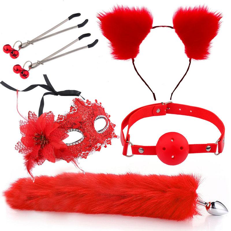Erotic Mask Ear Hairpin Vestibule Anal Plug Female Device Supplies Sm Metal Erotic Set Foxtail Six-Piece Set