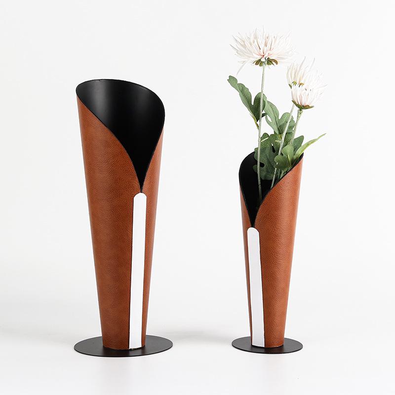 Contemporary Abstract Leather Torch Flower Vase Ornament for Home Decor