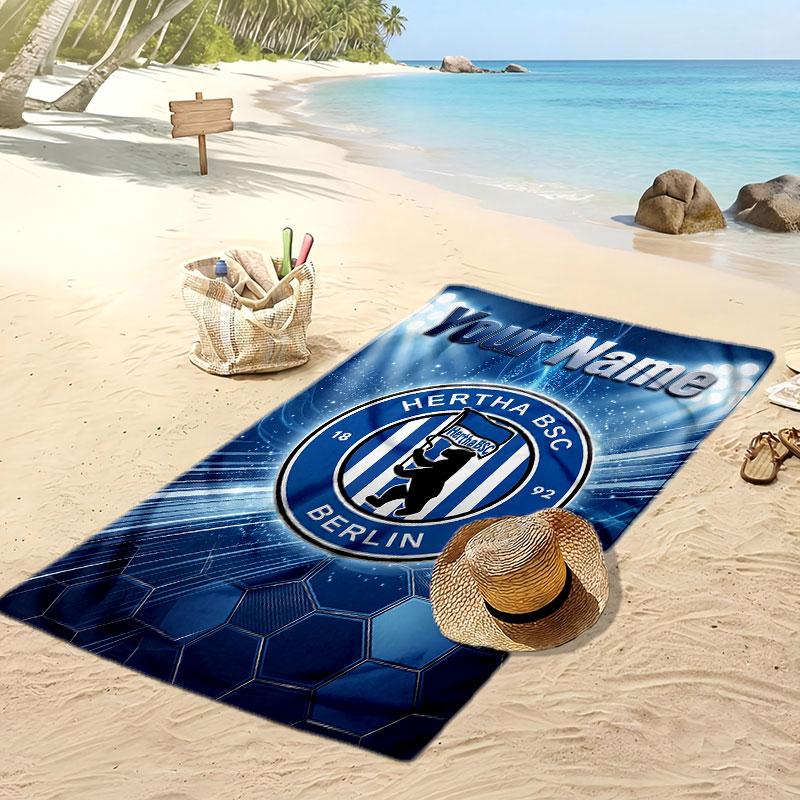 Hertha BSC Asciugamano da Spiaggia Stampato Personalizzato Logo Calcio Supporto Nome Personalizzato Testo Asciugamano Assorbente Per Sport Viaggio Regalo Speciale