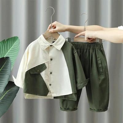 Boys' Spring and Autumn Suits, Fashionable and Handsome, Loose Children's Long-sleeved Shirt Two-piece Suit