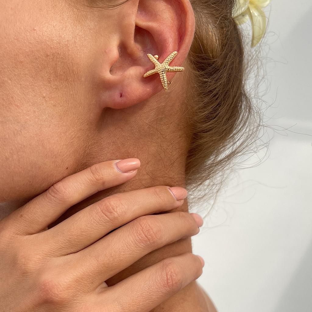 LATS Starfish Shell Flower Clip Earrings for Women Gold/Silver Color Non-Piercing Ear Cuff Daily Jewelry Accessories Party Gift