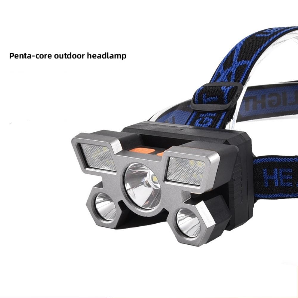 פנס ראש LED חזק חמישה ראשים טעינת USB פנס ראש קטן מותקן על הראש מנורת כרייה חיצונית