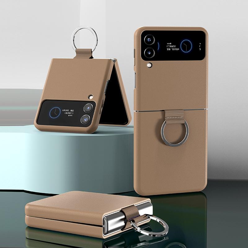 

Genuine Cowhide Leather Phone Case for Samsung Galaxy Z Flip 3 Flip3 ZFlip3 Ring Lanyard Shockproof Separate Back Cover Shell For Galaxy Z Flip 3