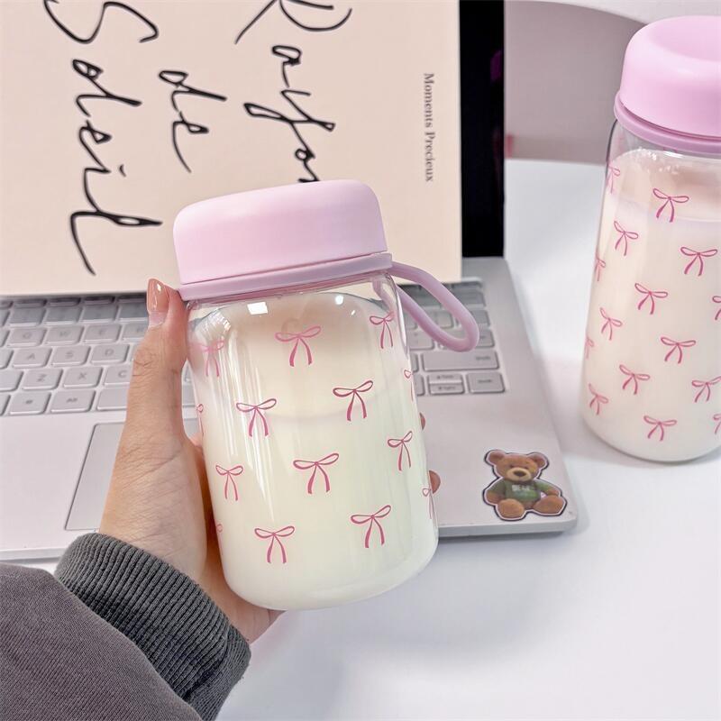 Bowknot Plastic Water Cup Student Portable Cold Drink Cup Coffee Juice Milk Portable Large Capacity Water Cup