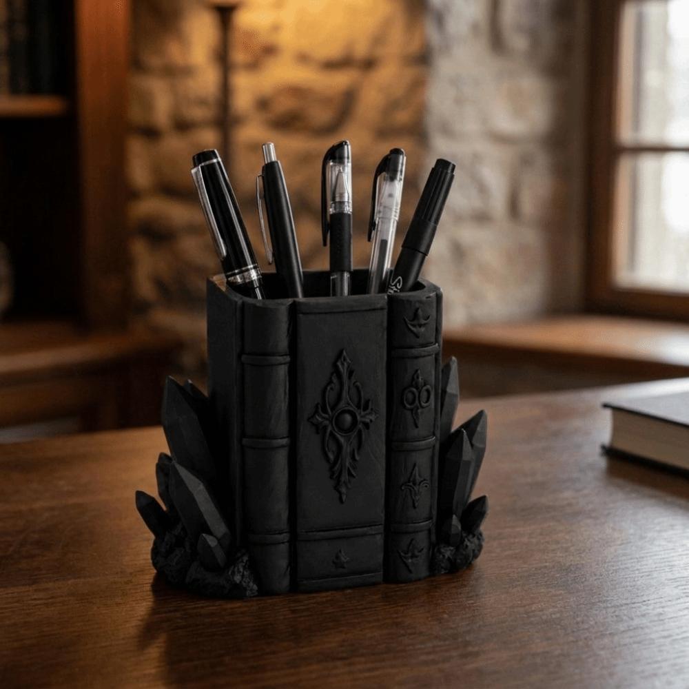 Gothic Style Magic Book Crystal Pen Holder Large Capacity Makeup Brush Storage Box for Home