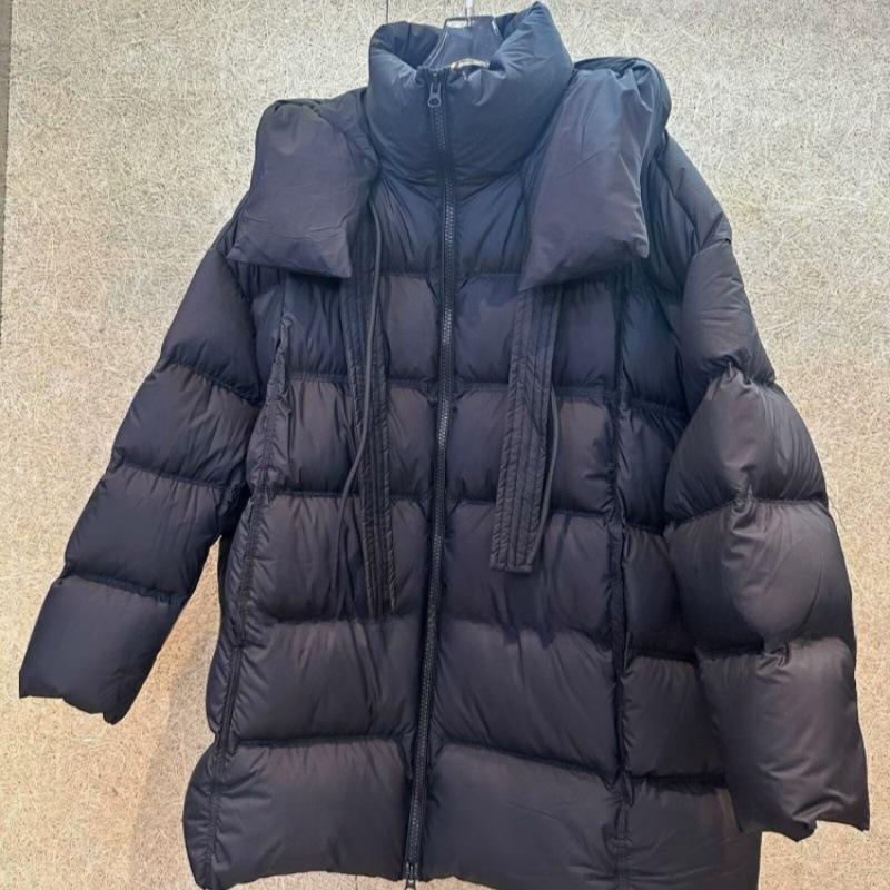 Hooded streamer design down jacket women's medium and long 2024 new turtle back foreign gas white duck down jacket