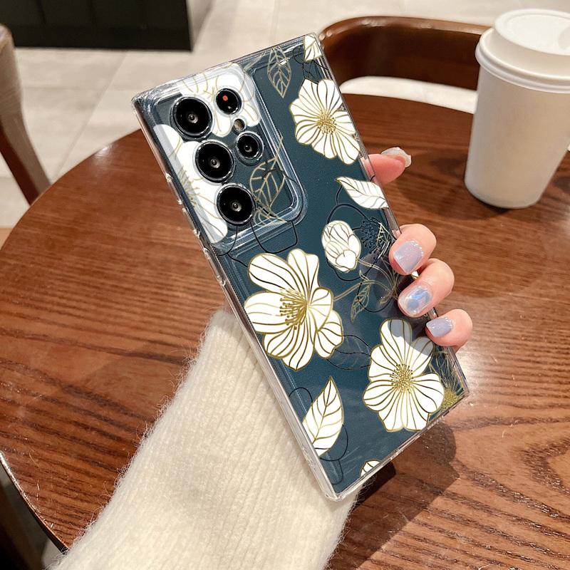 Creative Flowers Pattern Phone Case For Samsung Galaxy S26 S25 S24 S23 Ultra S22 Plus S24 S21 FE S25Edge Transparent Soft Cover