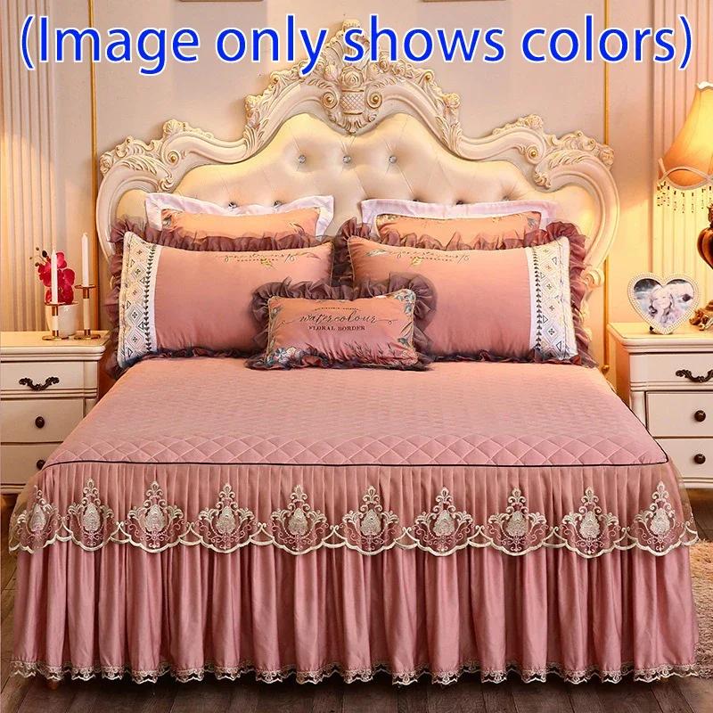 3PCS/Set Home Quarto Têxtil Princesa Renda Colcha Colcha Colcha Poliéster Algodão Luxo Capa de Cama Saias