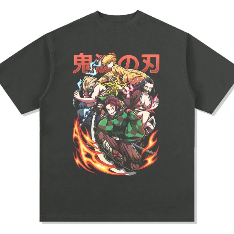 Demon Slayer Japanese Anime Pure Cotton Tshirt Summer Men and Women Anime Enthusiasts Fashion Casual Retro Short Sleeve Tshirt