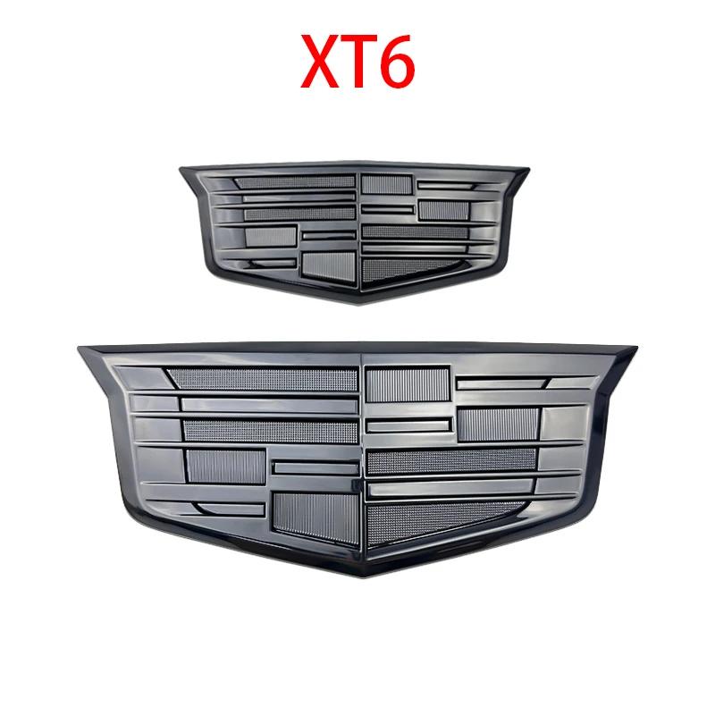 For Cadillac XT6 2Pcs ABS Car Front Logo Emblem Styling Cover Rear Trunk Badge Emblems Sticker Exterior Accessories