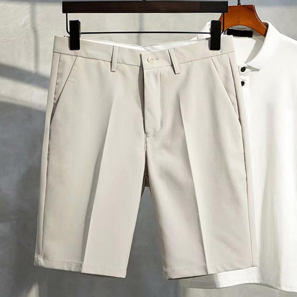 Men Office Shorts Elegant Men's Business Suit Pants with Mid Waist Button Closure Knee Length Formal Office for A for Men