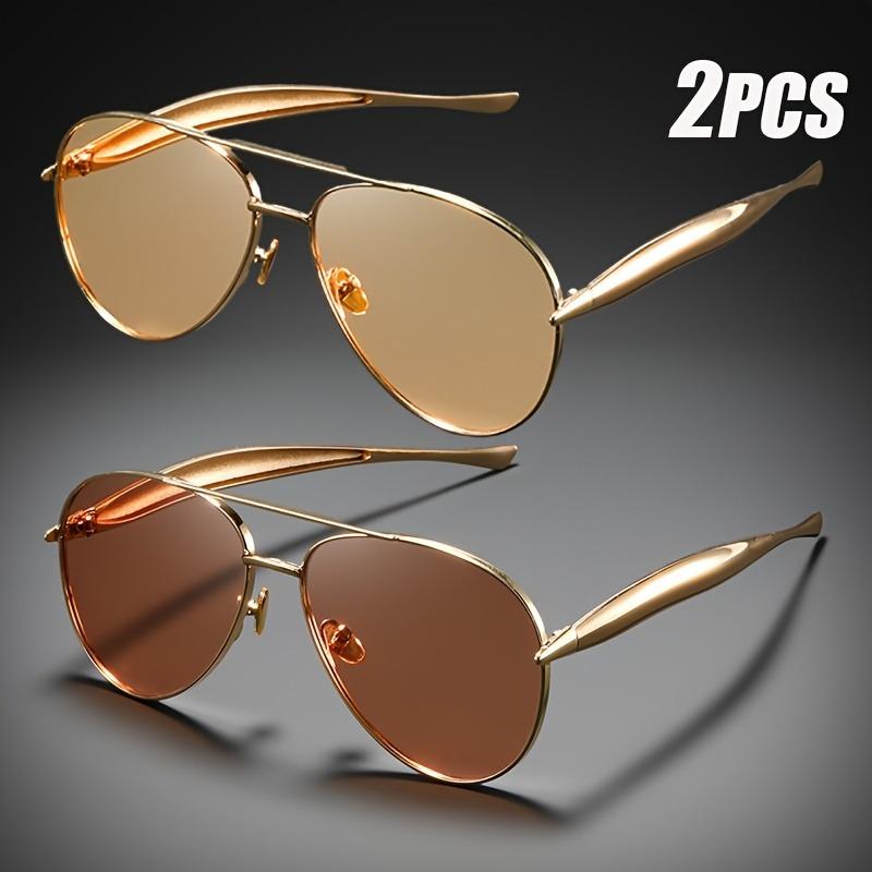 

2pcs Oversized pilot glasses - vintage gold framed champagne colored lenses, sexy gold streamlined arms, vintage chic style