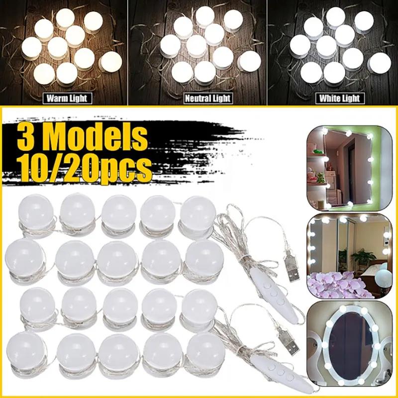 D2 LED Detachable Bulbs Professional Makeup Mirror Lamp USB Power Cosmetic Mirror Light Hollywood Dressing Table Vanity Lights